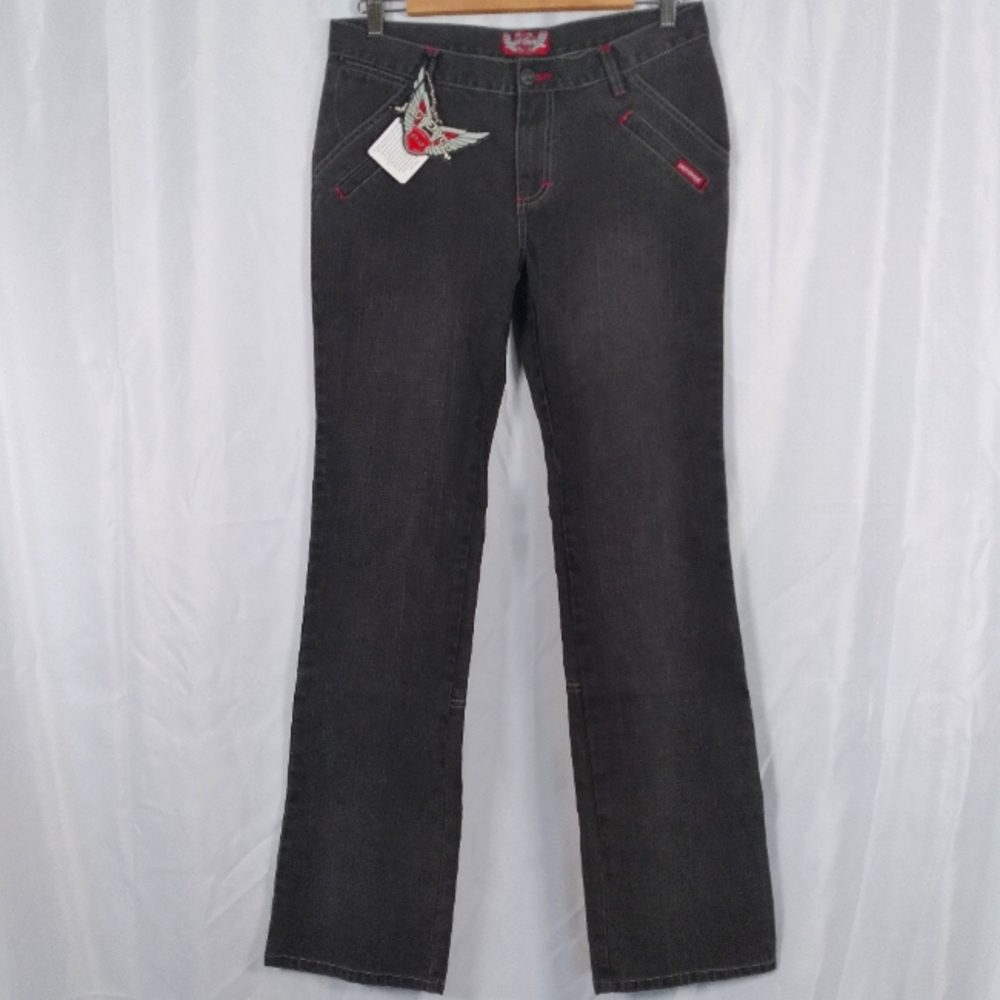 Vintage Lady Enyce Natural Indigo Dyed Wings Zip Back Black Jeans